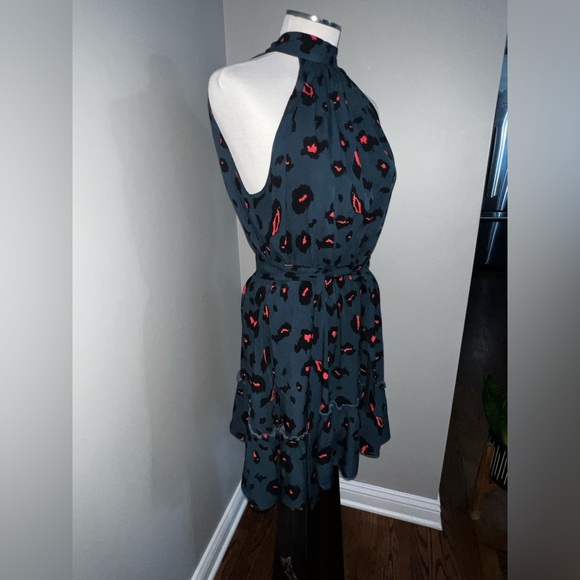 EUC Shein Sleeveless Halter Neck Ruffle Belt Dress 100% viscose size L - Picture 3 of 10